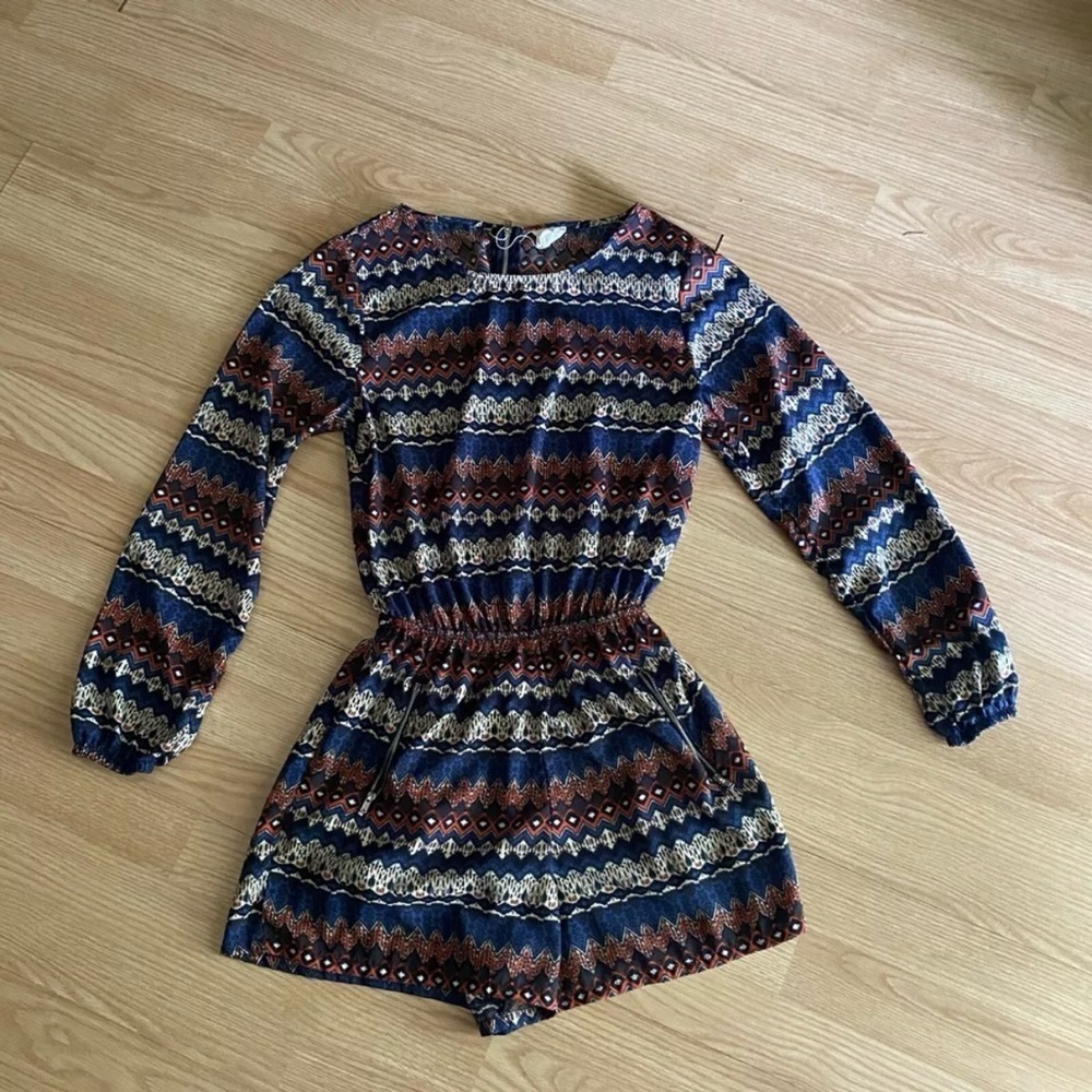 One Clothing Multicolored Boho Long Sleeve Romper Medium
